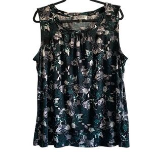 Kasper Green Floral Stretch Knit Top Size XL
